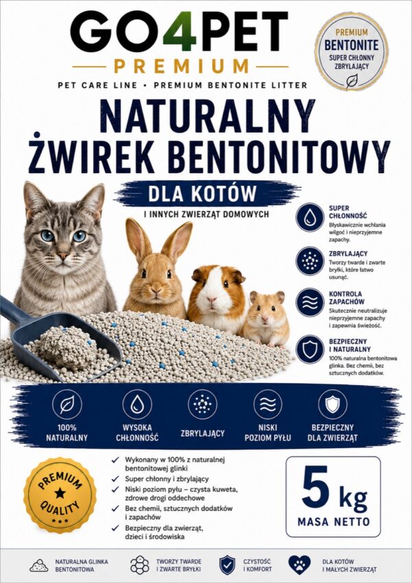 Etykieta opakowania żwirku bentonitowego GO4PET Premium
