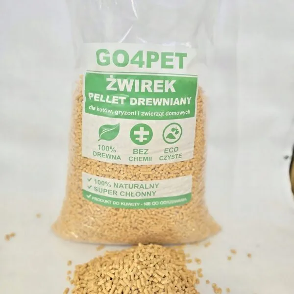 Żwirek drewniany GO4PET 15 kg - detal opakowania Detal opakowania żwirku drewnianego GO4PET 15 kg