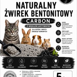 Żwirek bentonitowy GO4PET Active Carbon - etykieta Etykieta opakowania żwirku bentonitowego GO4PET Premium Active Carbon z węglem aktywnym